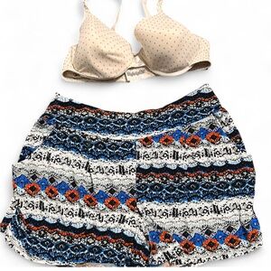 EYE CANDY & BALI Bundle Of Multicolor Patterned Shorts XL & Crème Dot Bra 42C